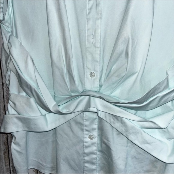 White House Black Market Light Blue Crossover Poplin Blouse - Picture 2 of 5